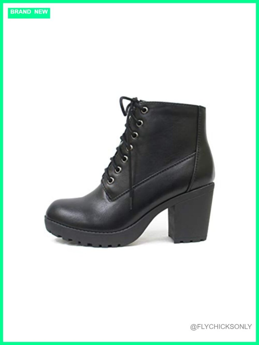 Combat Ankle Bootie Lug Sole Chunky Heel Lace Up Side Zipper